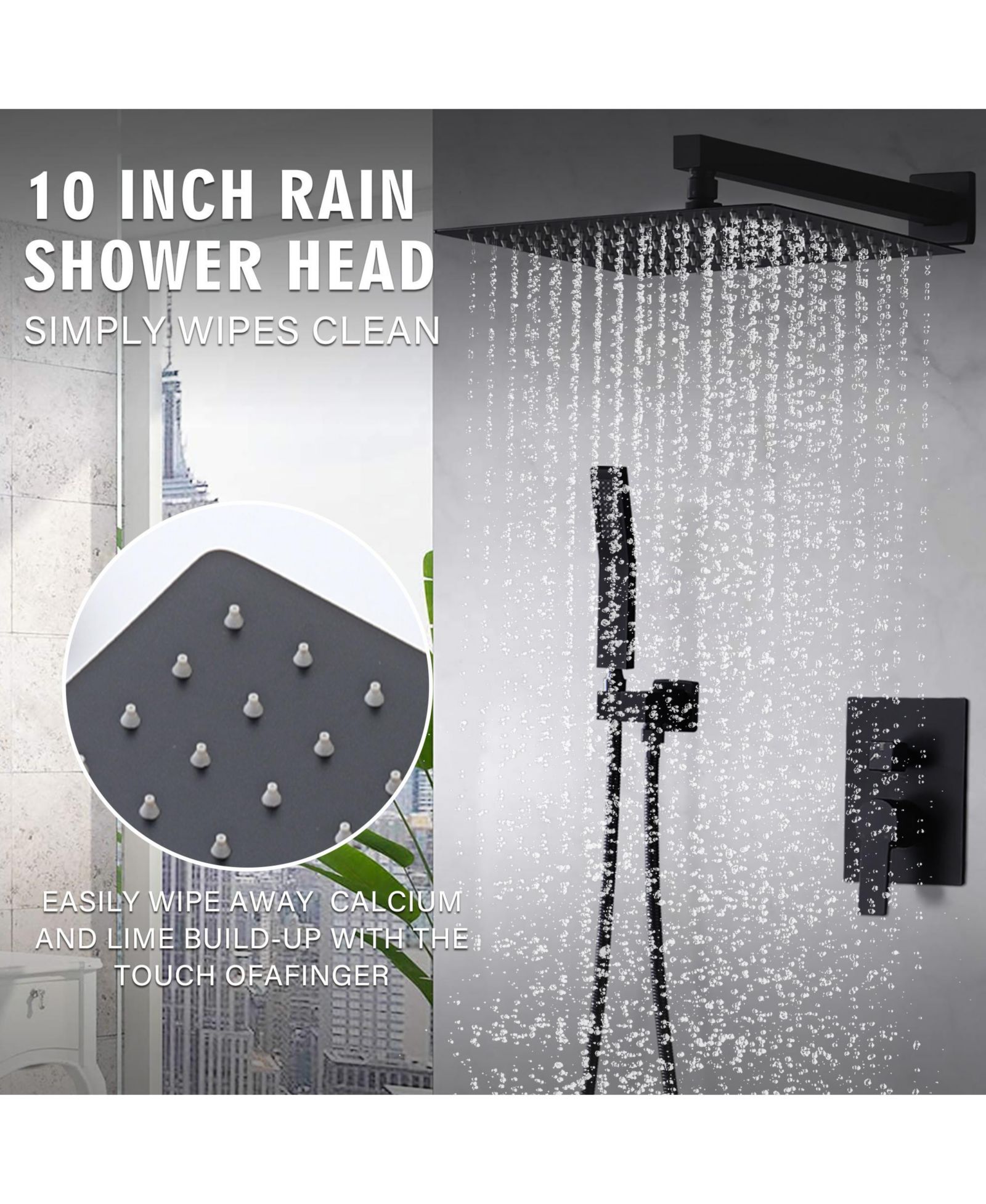 BUSDAYS 10-Inch Ceiling Mount Rainfall Shower System, All-Metal Rain Showerhead with Handheld Sprayer