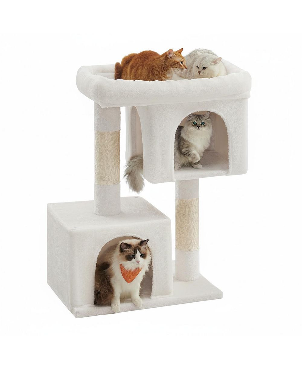 ARONKL Cat Tree Tower with Large Perch 2 Caves Scratching Posts Sturdy Stable