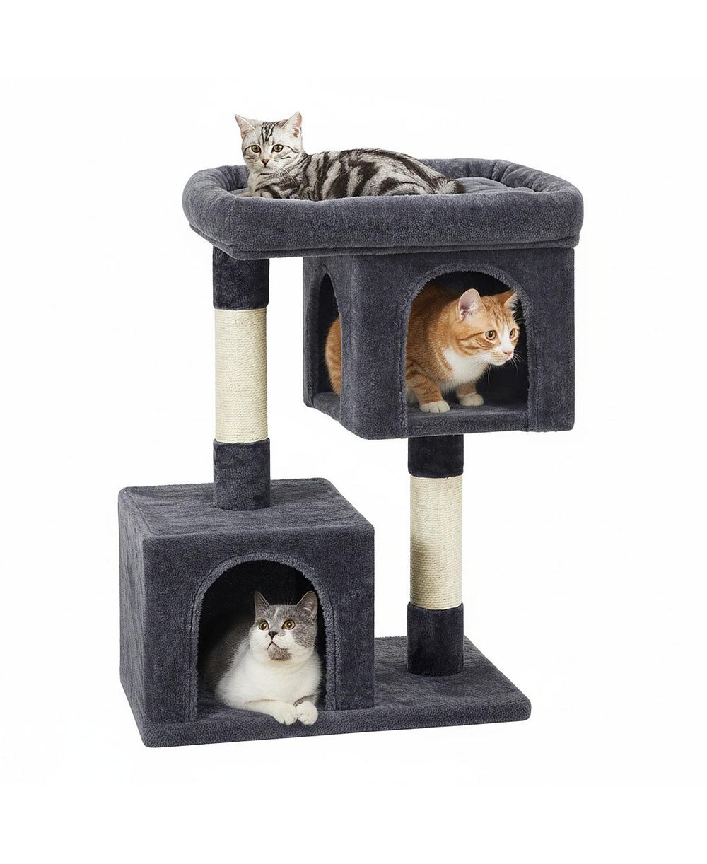 ARONKL Cat Tree Tower with Large Perch 2 Caves Scratching Posts Sturdy Stable