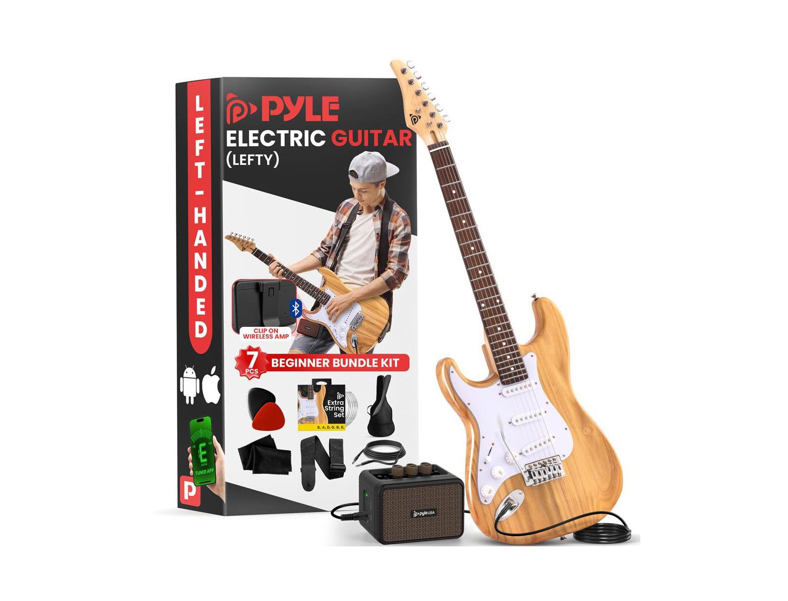 Pyle электрогитара 39.2'' ST Style, комплект с 5W усилителем, High Gloss