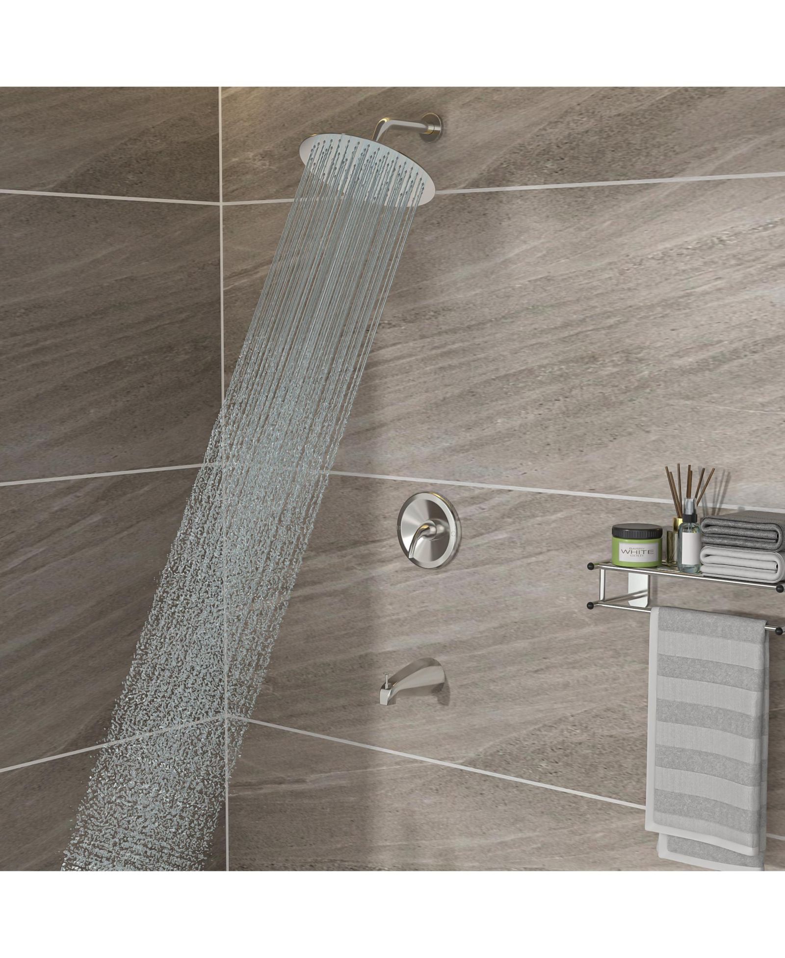 BUSDAYS 10" Round Rain Shower Head Systems with Waterfall Tub Spout, Brushed Nickel,Wall Mounted shower