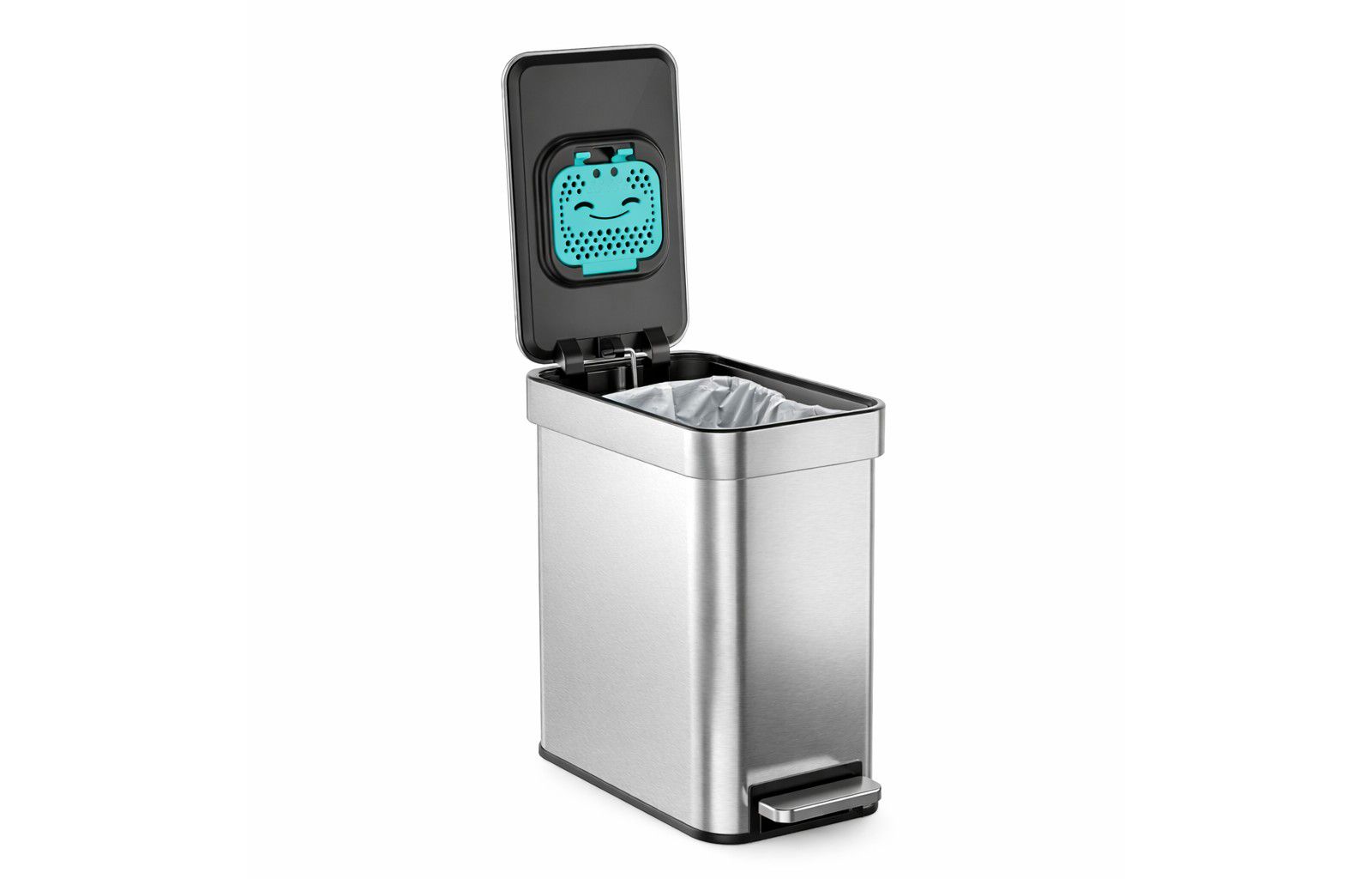 Home Zone Living Узкая му심ная корзина из нержавеющей стали на 3 Gallon с системой CleanAura и мягкой крышкой, серебристая