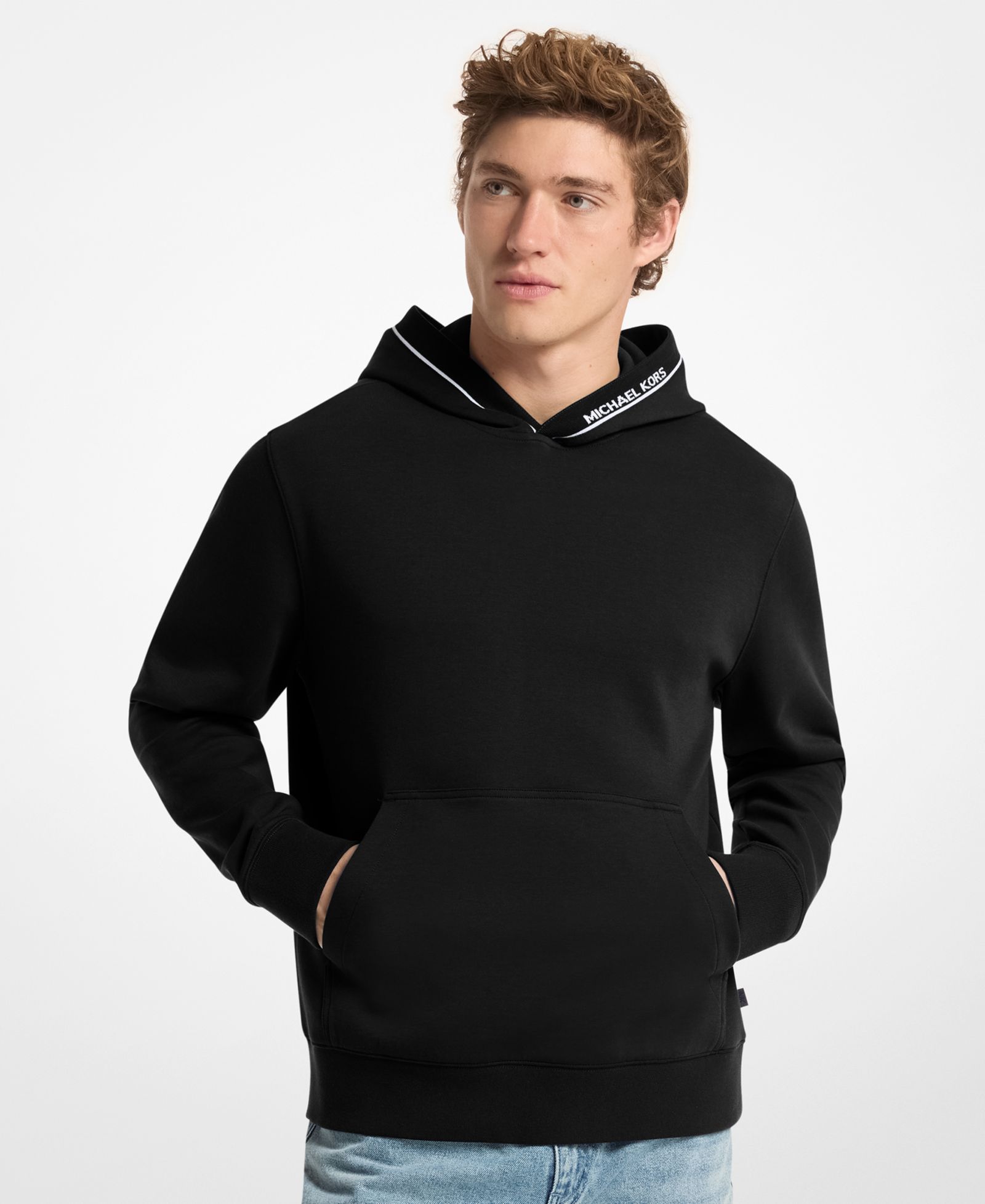 Michael Kors Men's Ribbed Logo Pull-On Hoodie