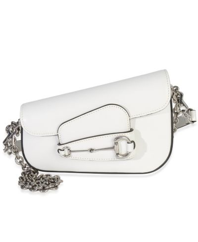 Брендовая сумка через плечо Gucci White Calfskin Mini Asymmetric Horsebit 1955 (б/у)