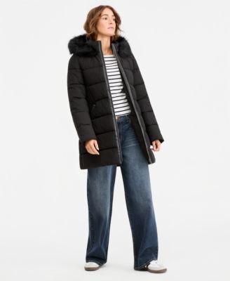 Maralyn & Me Juniors' Hooded Faux-Fur-Trim Puffer Coat