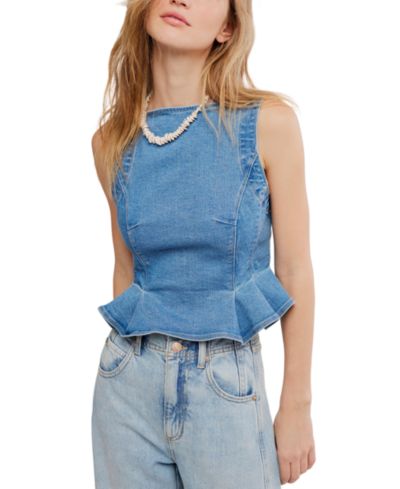 Женский хлопковый джинсовый топ Free People Sunfaded Boat Neck