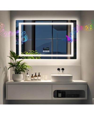 LUVODI LED настенное зеркало для ванной с Bluetooth динамиком, антизапотевающее с функцией памяти