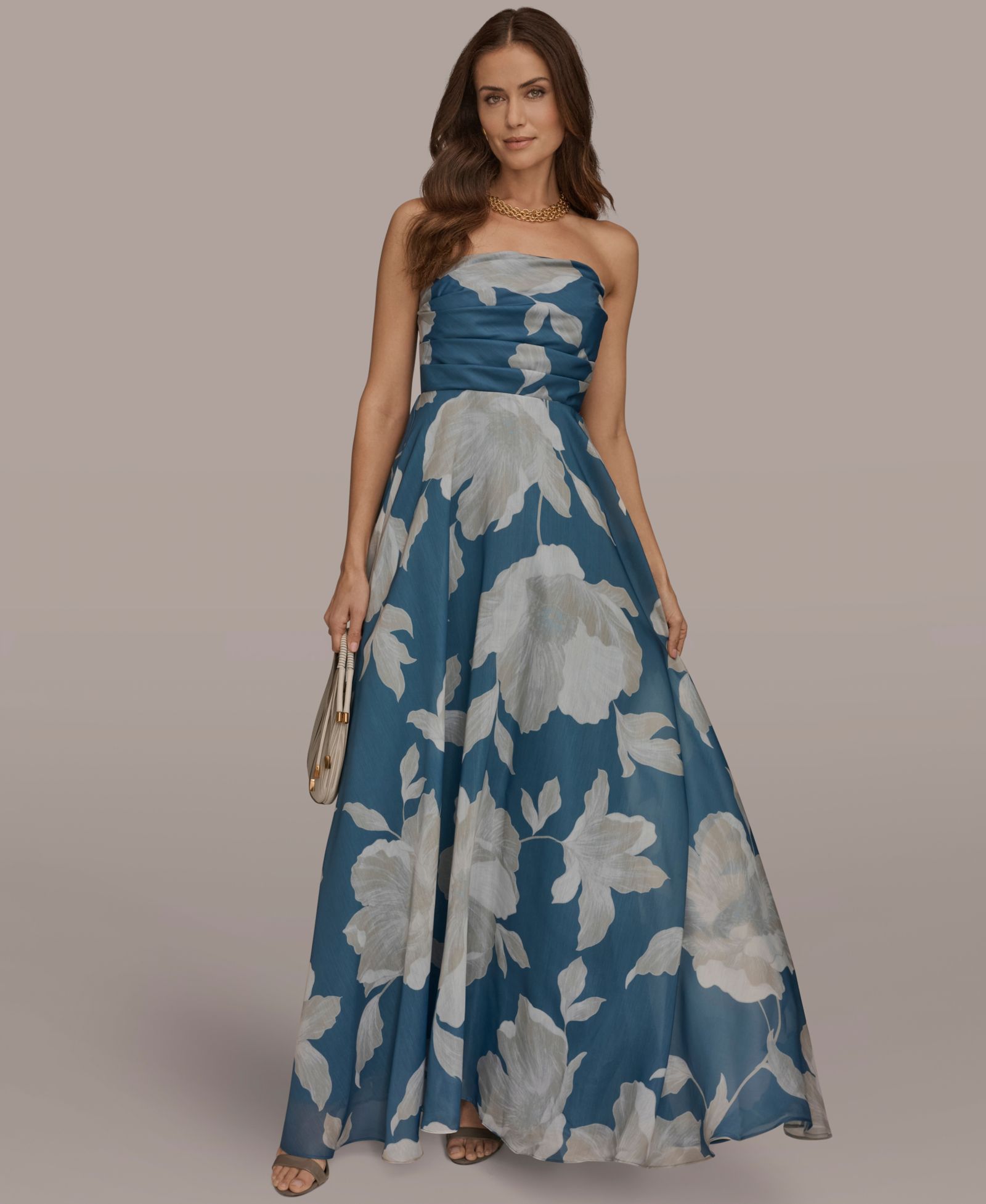 Женское вечернее платье Donna Karan New York Strapless Floral Organza Gown