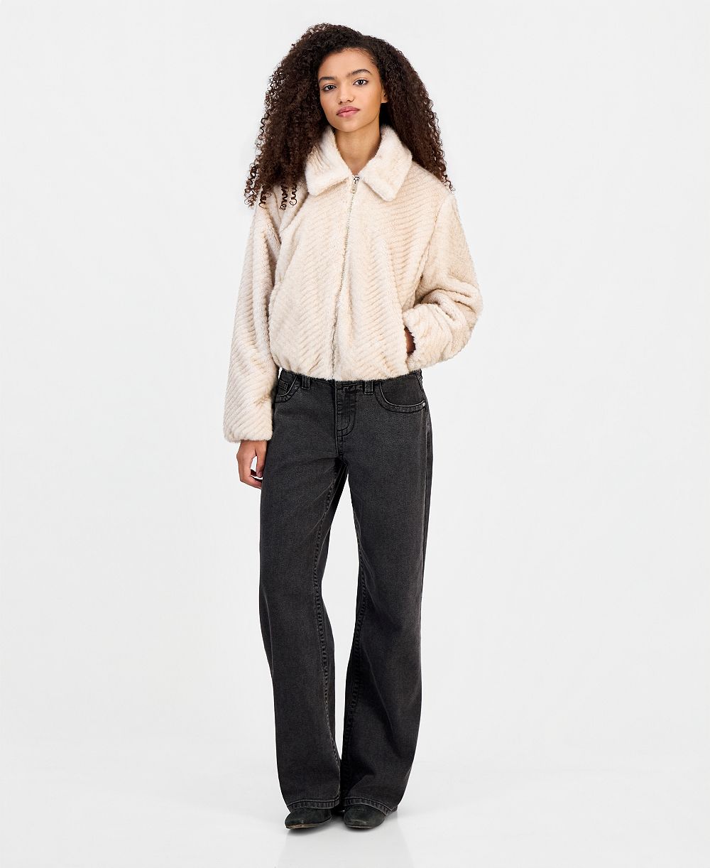 CoffeeShop Women's Faux-Fur Chevron Jacket, Created for Macy's