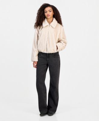 CoffeeShop Women's Faux-Fur Chevron Jacket, Created for Macy's