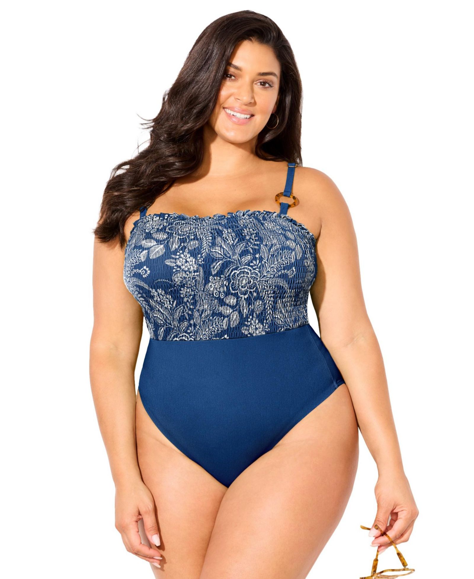 Женский слитный купальник Swimsuits for All с драпировкой и кольцевым ремешком