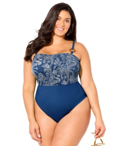 Женский слитный купальник Swimsuits for All с драпировкой и кольцевым ремешком