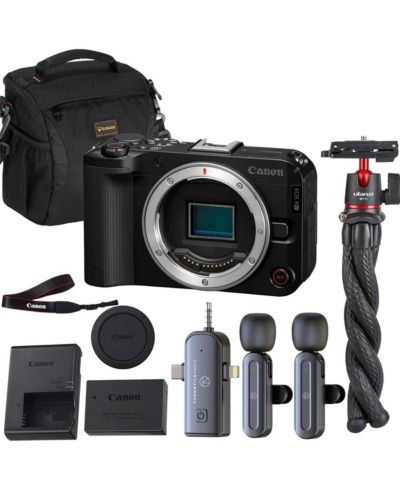 Зеркальная беззеркальная камера Canon EOS R50 V | 4K Video, Dual Pixel AF, Flip Screen | Vlogging Kit w/ Wireless Lavalier Microphone Set, Octopus Flexible