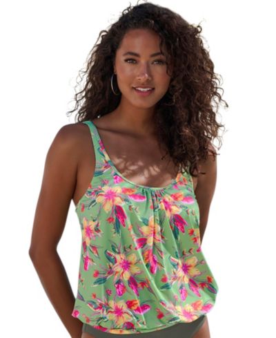 LASCANA Women's Tropical Print Blouson Oversized Underwire Tankini Top