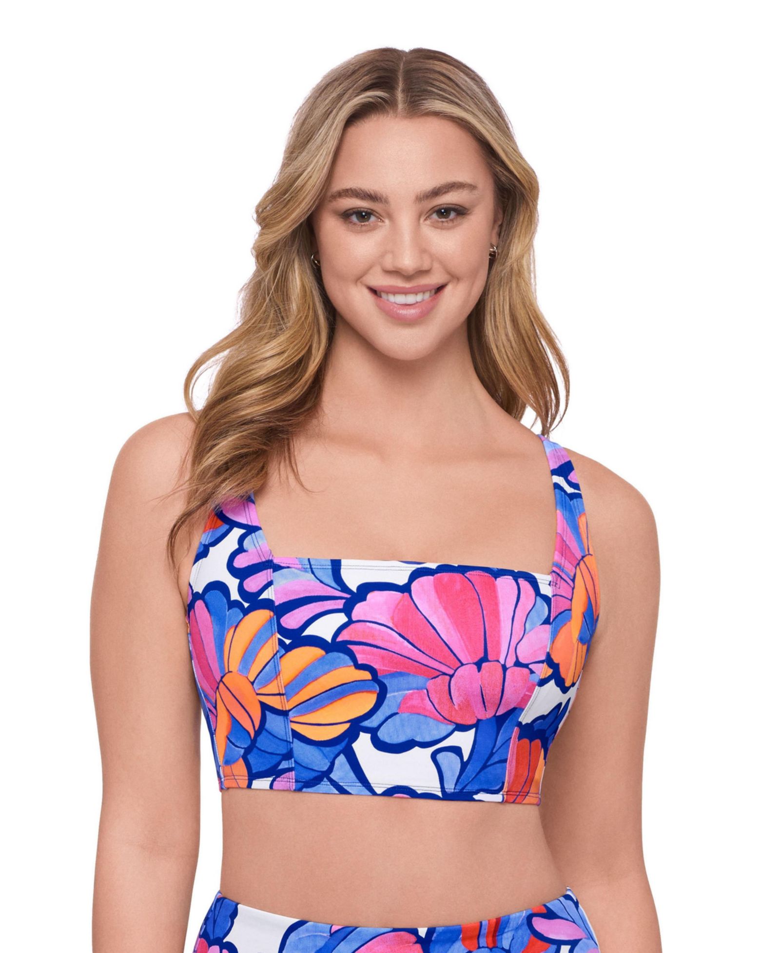 S3 Apparel Women's Supportive and Sculpting Square Neck Lace Back Midkini Swimsuit Top