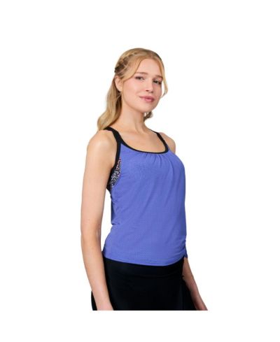 Free Country Women's Textured Mesh Side Tie Blouson Tankini Top