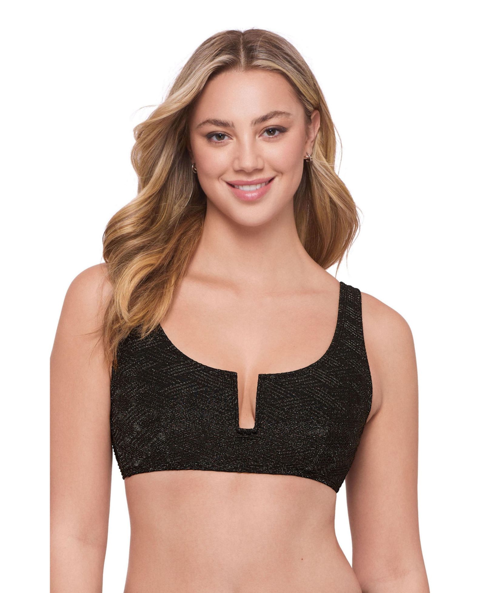 S3 Apparel Women's Supportive and Sculpting Basket Weave Scoop Back Cutout U-Wire Bikini Swimsuit Top