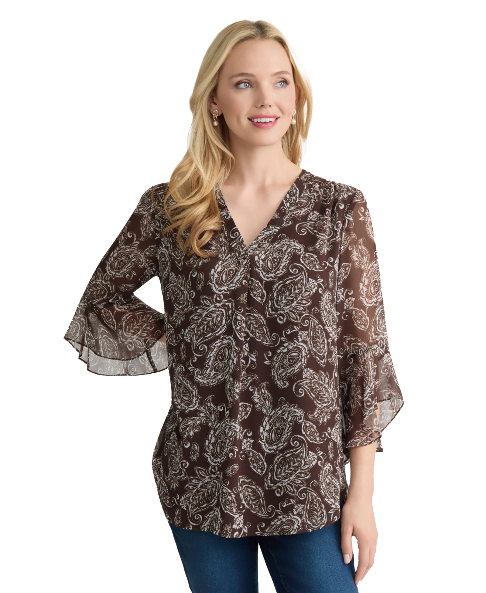 Jones New York Women's Printed V-Neck Top