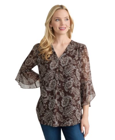 Jones New York Women's Printed V-Neck Top