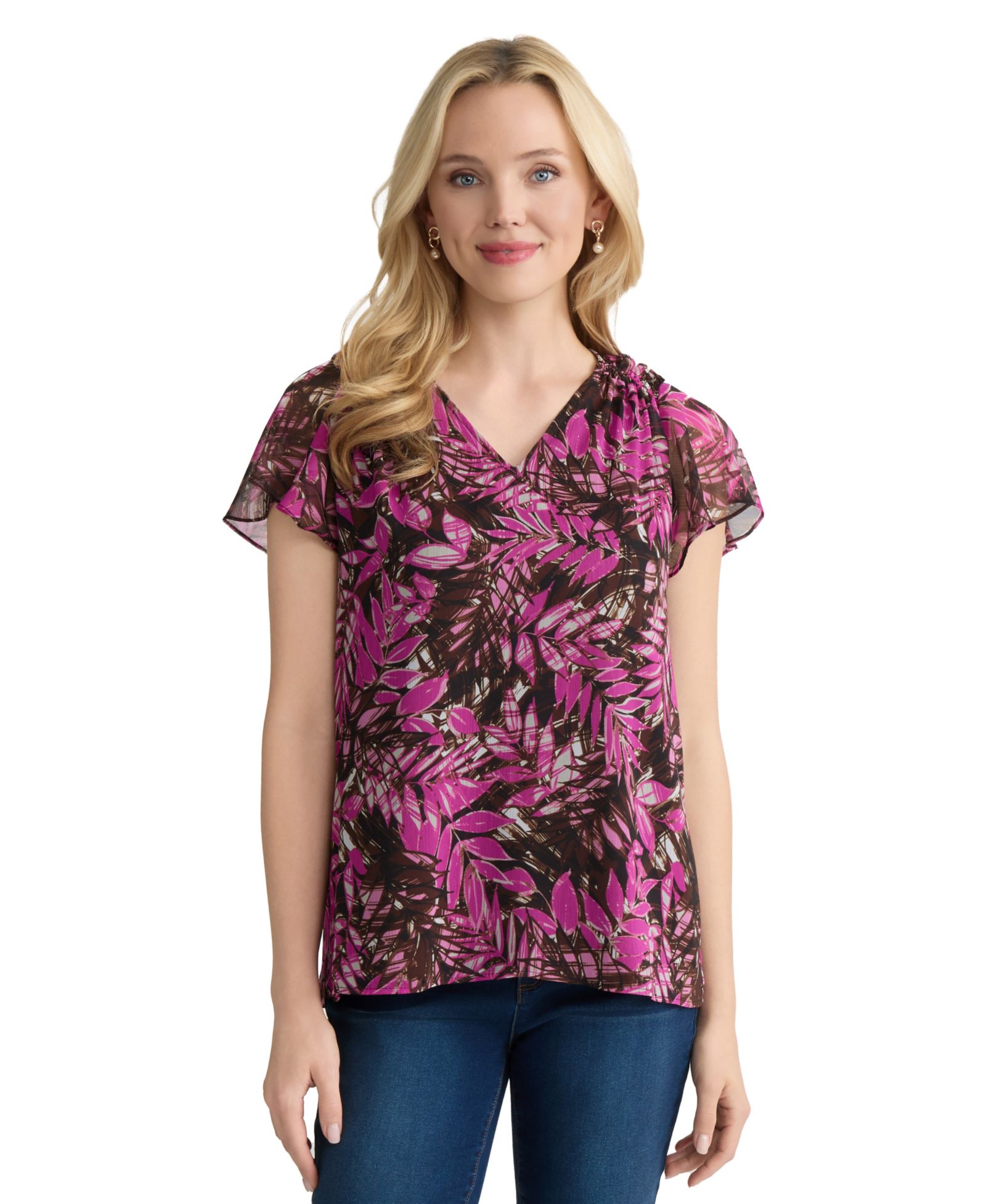 Женский топ Jones New York Printed V-Neck
