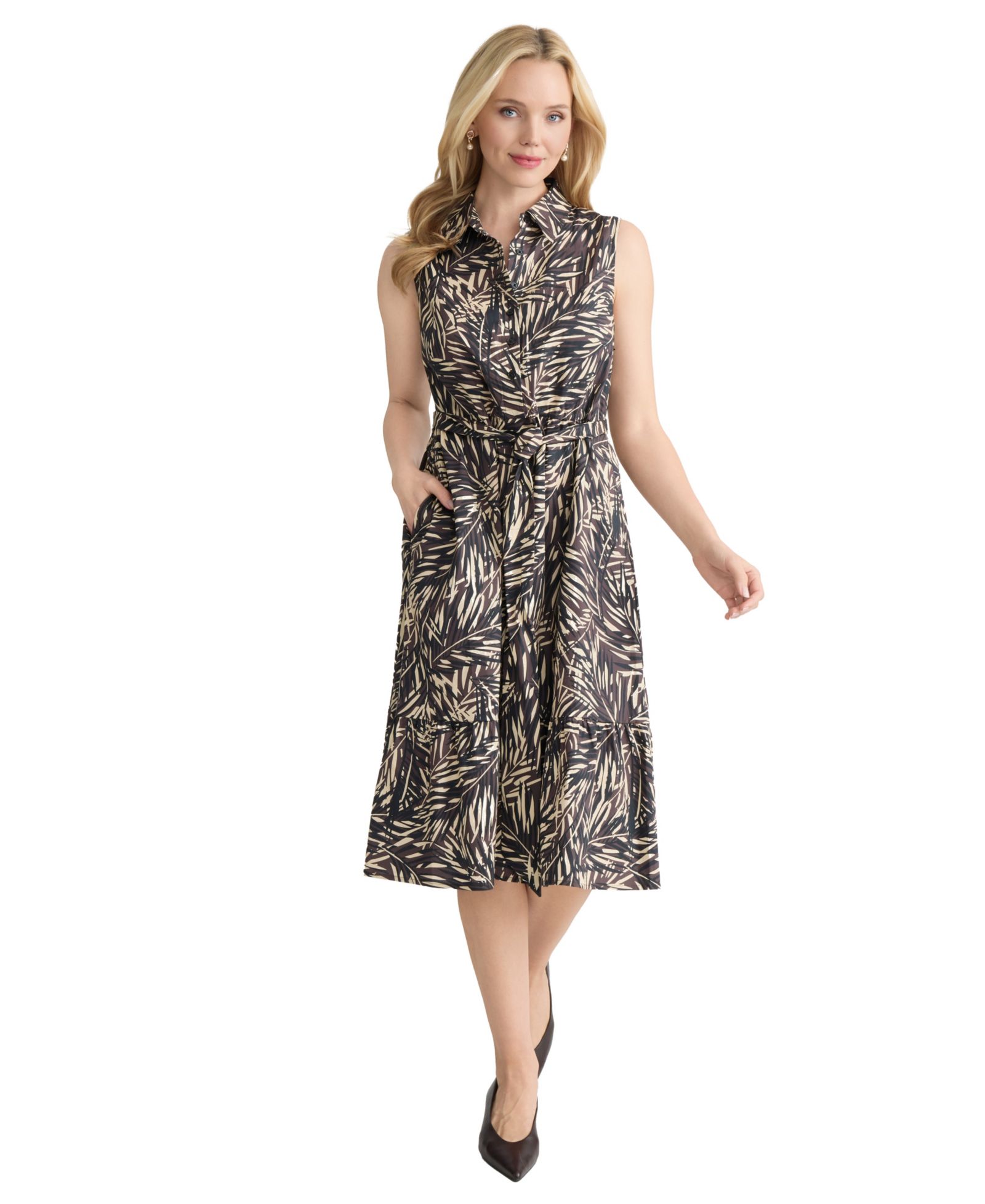 Jones New York Women's Printed Collared Neck Shirt-Dress