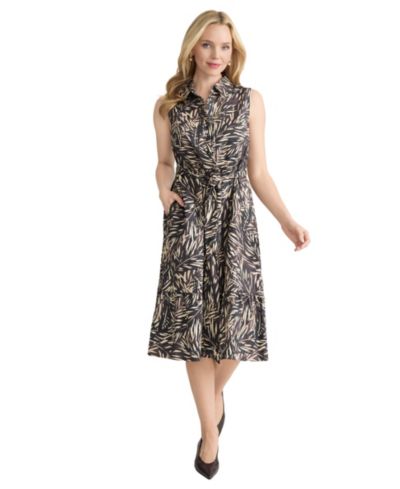 Jones New York Women's Printed Collared Neck Shirt-Dress