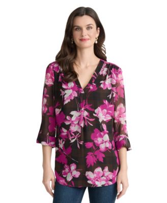 Jones New York Women's Printed V-Neck Top