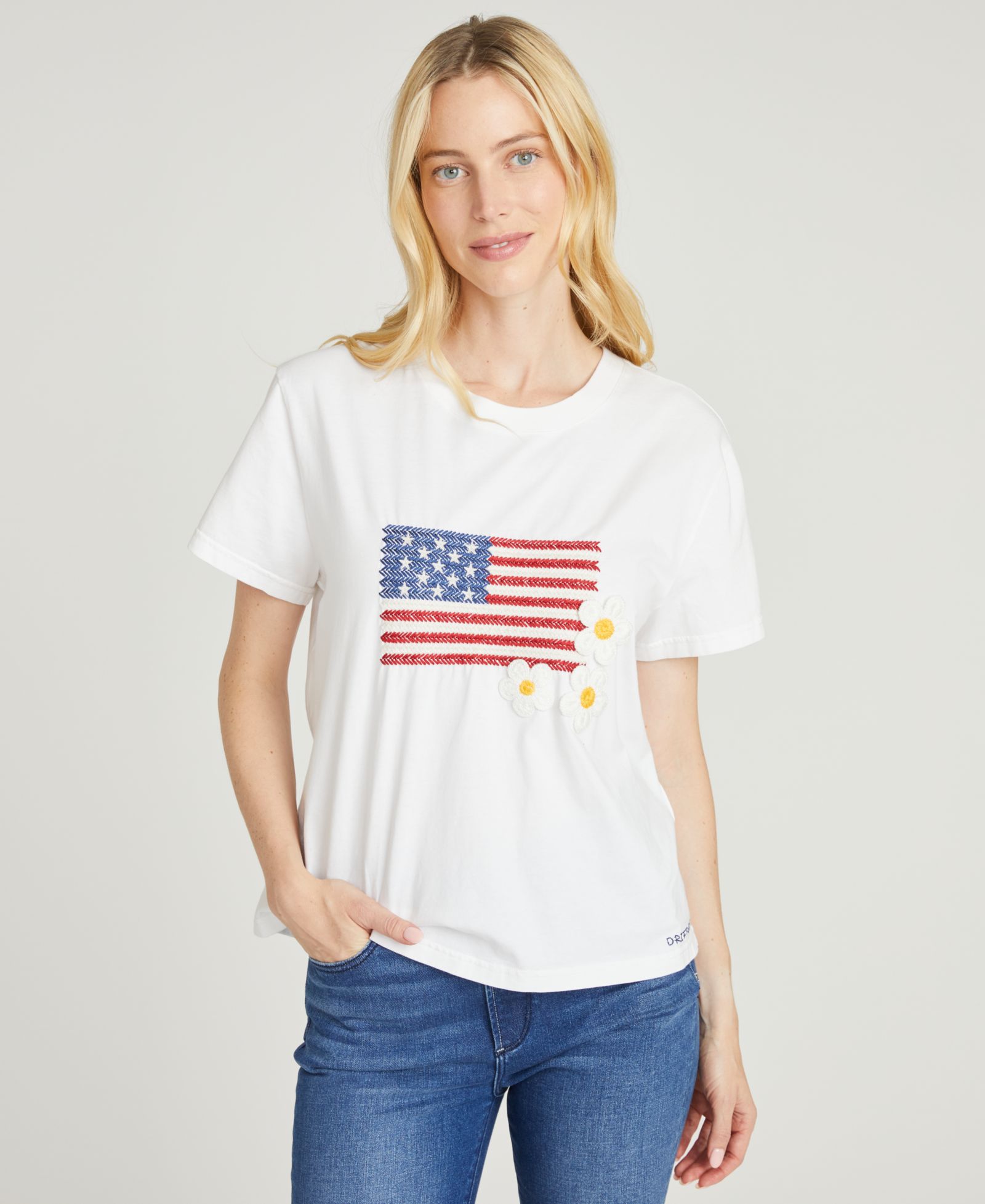 Driftwood Women's USA Flag Embroidered Short-Sleeve T-Shirt