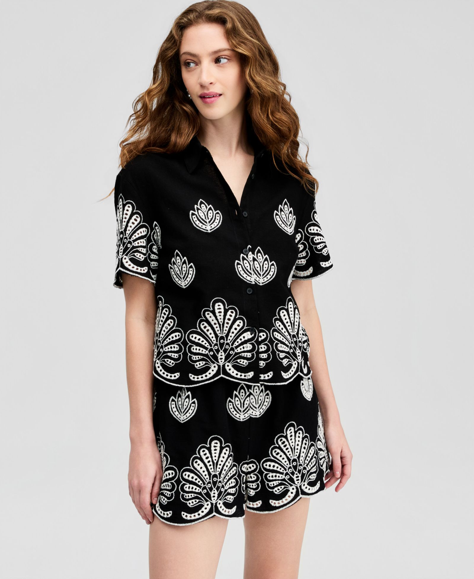 And Now This Women's Cotton Embroidered Camp Shirt, Macy's Exclusive