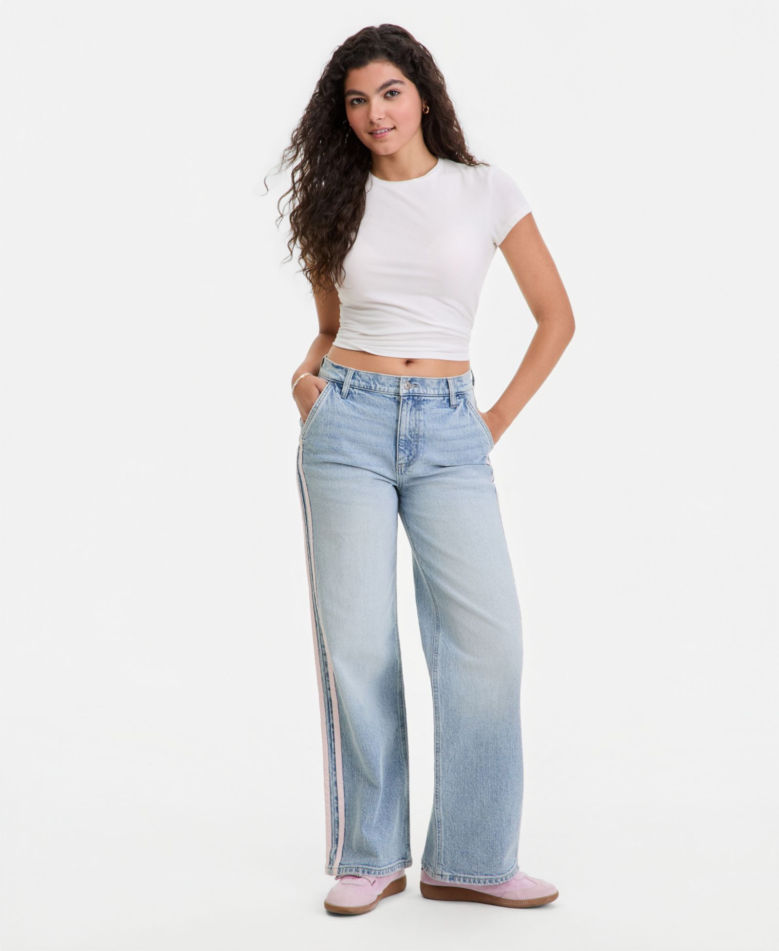 Celebrity Pink Juniors' Side-Striped Wide-Leg Jeans