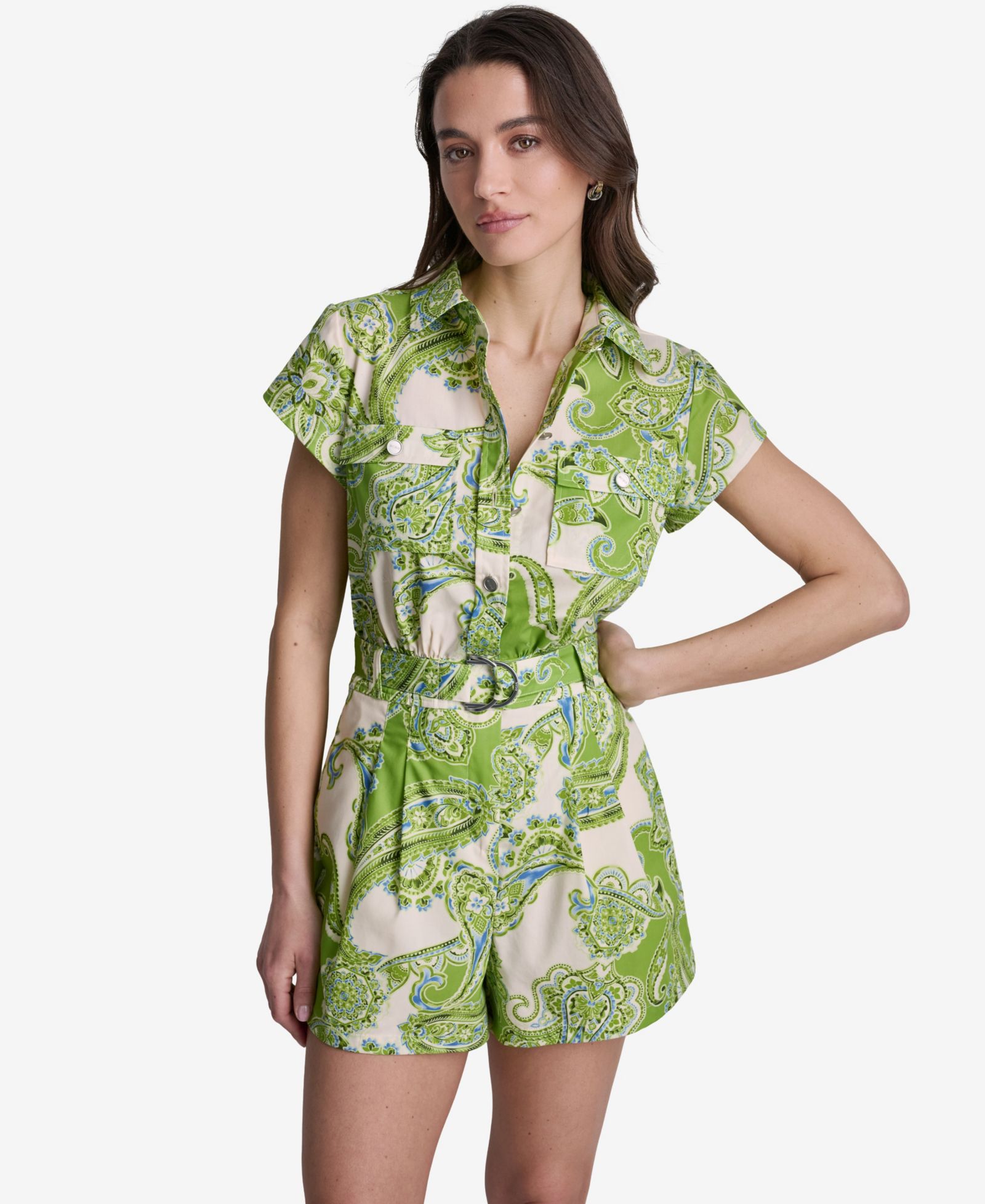 BCBG Женский короткий ромпер Printed Belted Collared