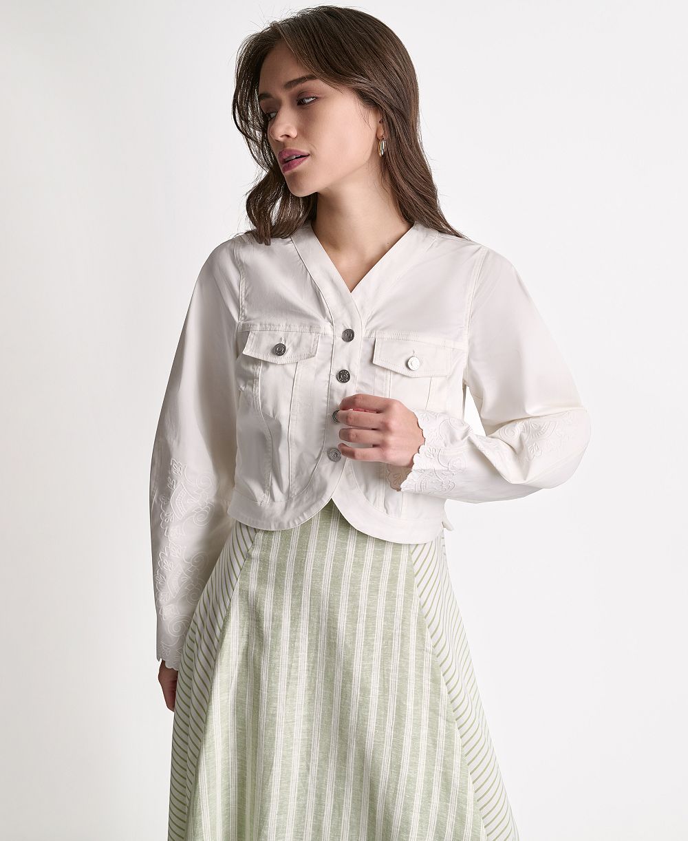 BCBG Women's V-Neck Tulip Hem Cropped Jacket
