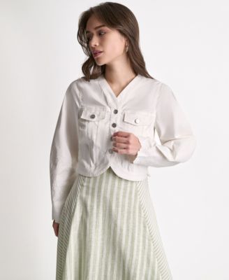 BCBG Women's V-Neck Tulip Hem Cropped Jacket