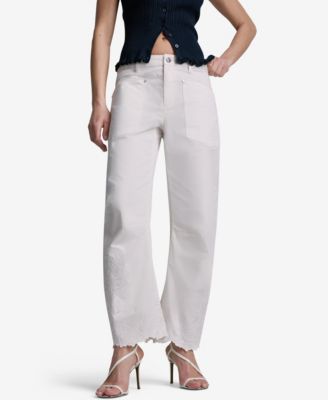 BCBG Женские широкие джинсы с вышивкой и воланами по низу