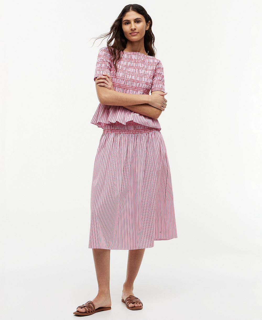 Tommy Hilfiger Women's Cotton Smocked Striped Midi Skirt