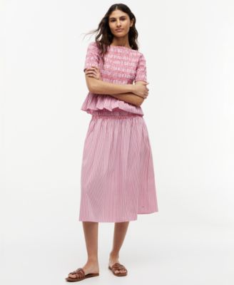 Tommy Hilfiger Women's Cotton Smocked Striped Midi Skirt