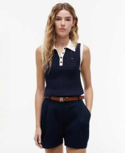 Tommy Hilfiger Women's Cable Knit Collared Polo Sweater