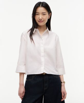 Tommy Hilfiger Women's Cropped Collared Roll-Tab Cotton Shirt