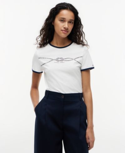 Tommy Hilfiger Women's Crewneck Ringer Trim Cotton T-Shirt