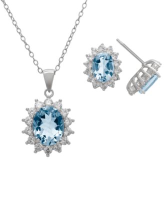 Macy's Blue Topaz and White Topaz Pendant Necklace and Earrings (5.24 ct. t.w.) in Sterling Silver, 2-Piece Set