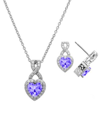 Macy's Genuine Amethyst & Genuine White Topaz Infinity Heart Pendant Necklace and Earrings (2.98 ct. t.w.) in Sterling Silver, 2-Piece Set