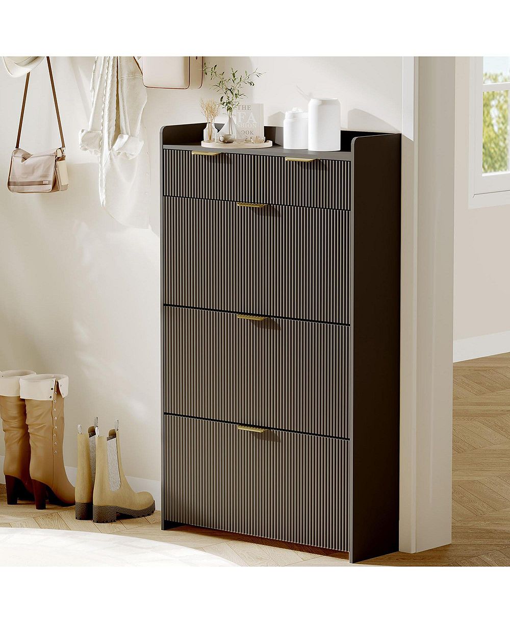 gaomon Slim Modern Fluted Shoe Cabinet with 3 Flip Drawers and 2 Top Drawers