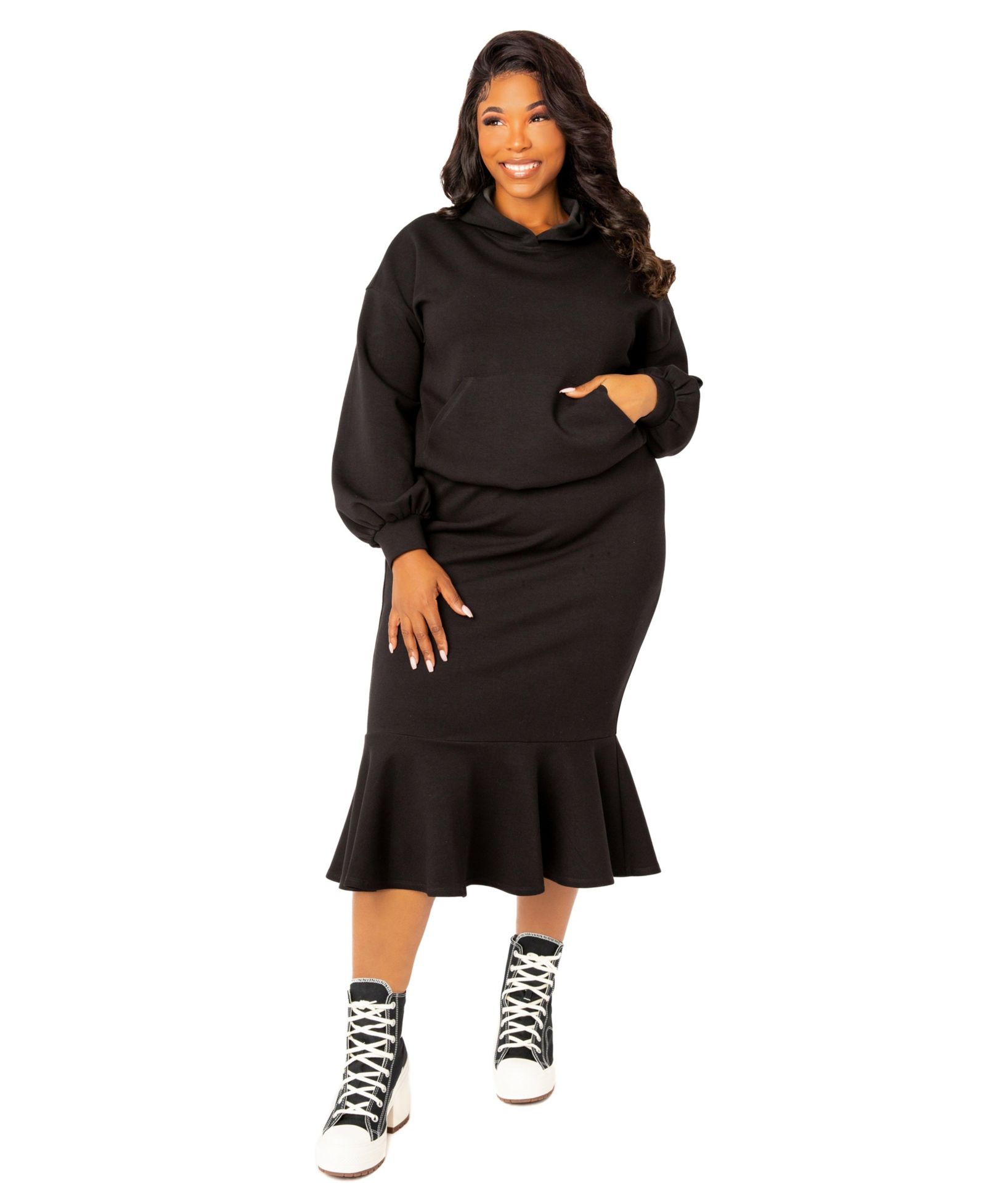 Комплект Buxom Couture Plus Size: худи Scuba и юбка Peplum