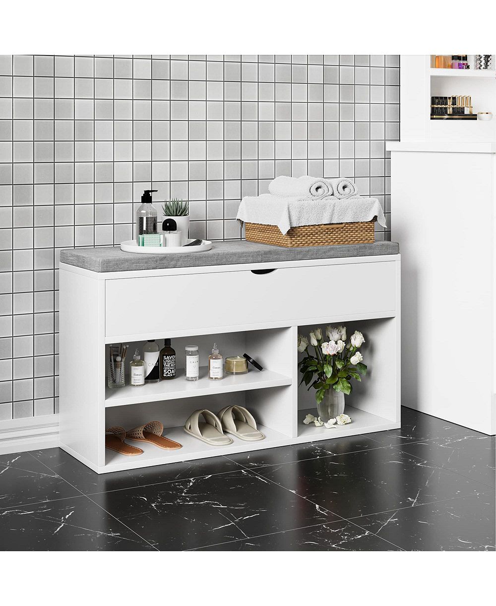 gaomon Shoe Bench with Cushion,Adjustable Shelf Entryway Bench,Hidden Storage Shoe Bench