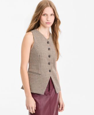 On 34th Women's Vivienne Check Longline V-Neck Vest, Macy's Exclusive