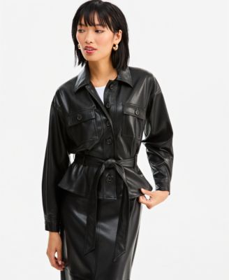 I.N.C. International Concepts Женская рубашка-жакет Peplum из искусственной кожи с поясом