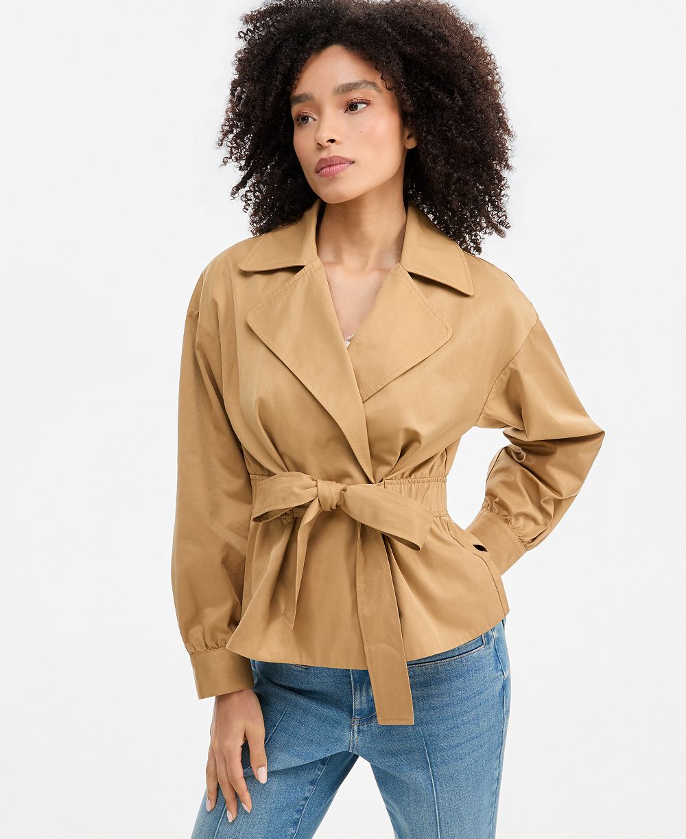 I.N.C. International Concepts Women's Belted Khaki Trench Double-Breasted Jacket, Macy's Exclusive