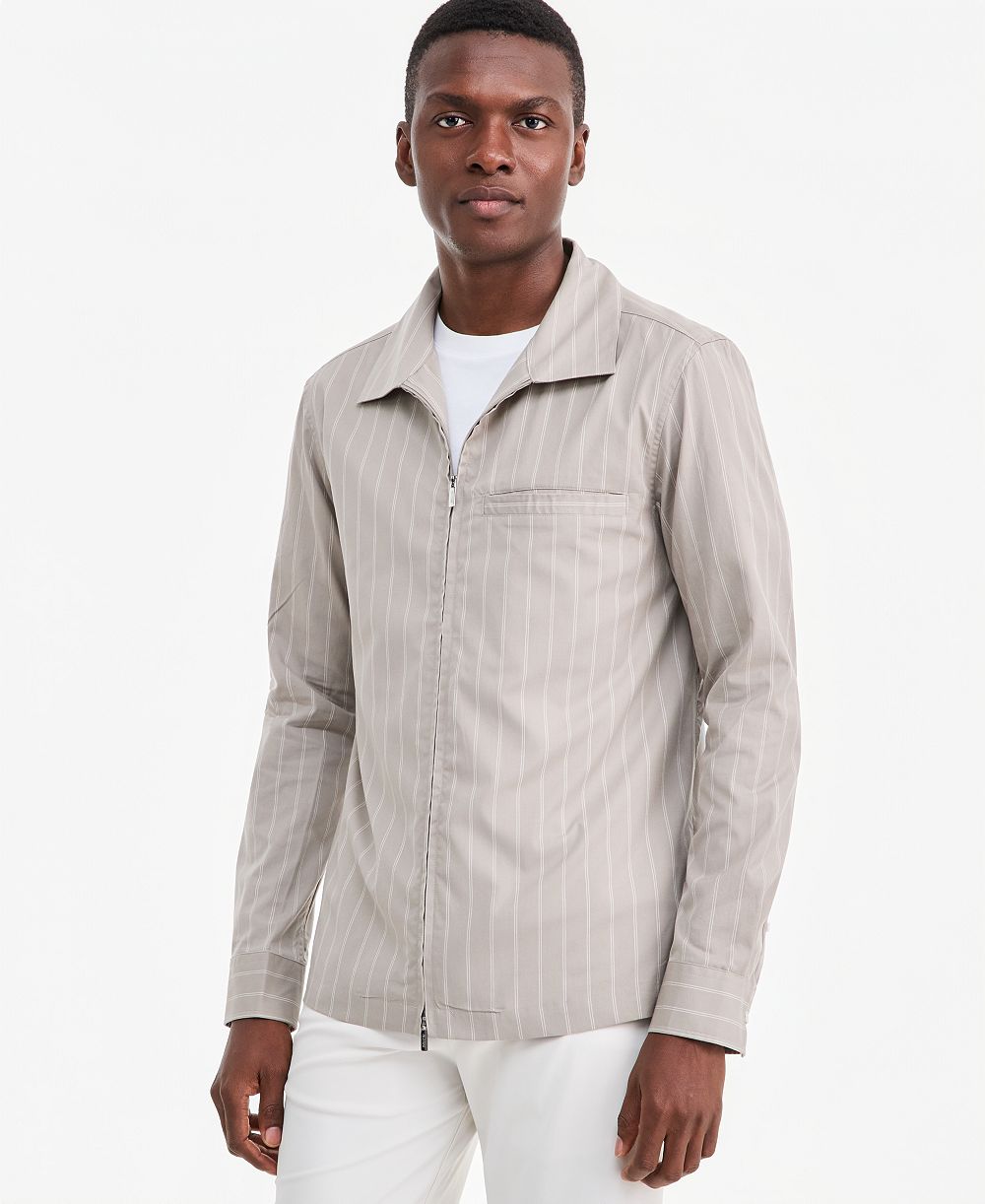 Alfani Men's Zip Front Striped Long-Sleeve Shirt, Macy's Exclusive
