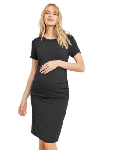 Hello Miz Women's Casual Short Sleeve Crewneck Side Ruched T-Shirt Dress