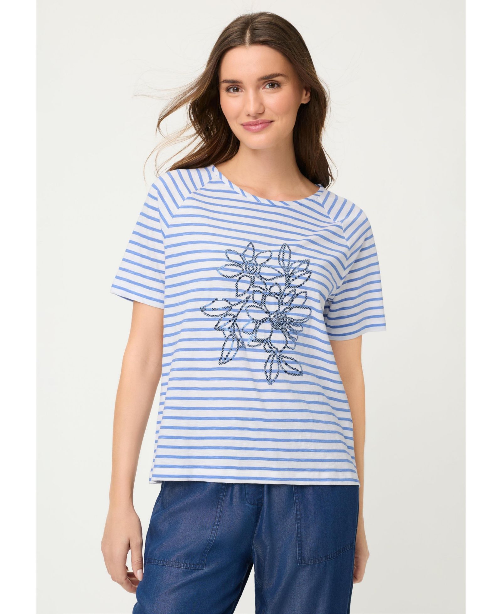 Женская футболка Olsen Sequin Floral Stripe